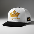 Billionaire Crown Circle Premium White Wool Cap with Gold Crown Embroidery and Black Velvet Brim